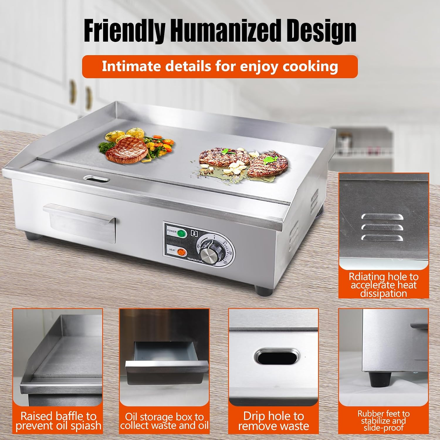 22″ Commercial Electric Griddle,Electric Countertop Flat Top Griddle,110V 1600W